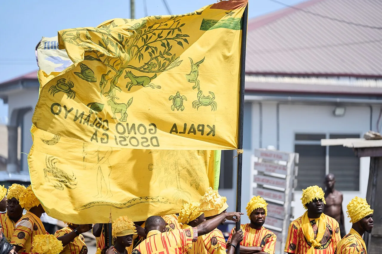 Festival banner and celebration at Ga Mashie Homowo
