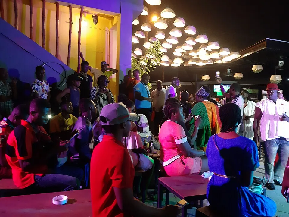 Audience watching live music at Kona Bar in Accra